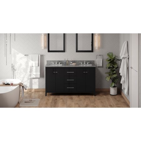 JEFFREY ALEXANDER 60In. Black Katara Vanity, Dbl Bowl, Boulder Cultured Marble Vanity Top, 2 Undrmnt Rctngl Bowls VKITKAT60BKBOR